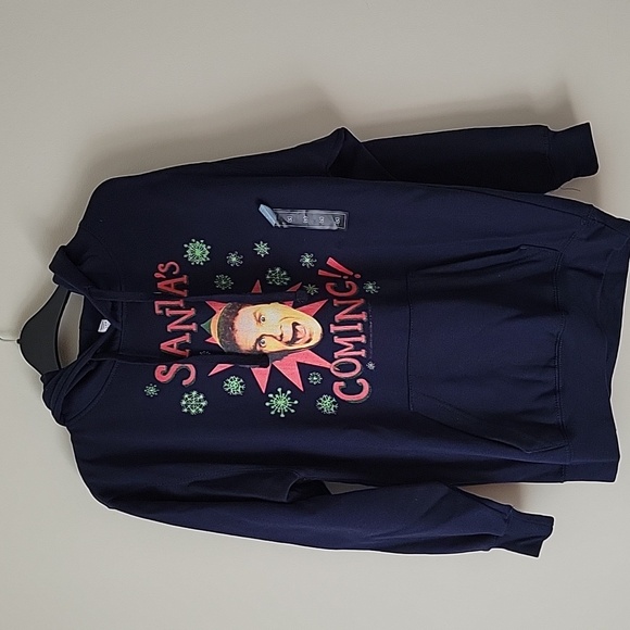 Tops - Elf Santa's Coming! Unisex Navy Blue Hoodie Sweatshirt- Size S- New!